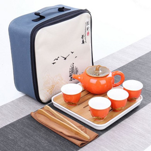 Creative Orange Business Gift Chinese Handmade Porcelain 6 Cups And Pot Tea Set In A Gift Box