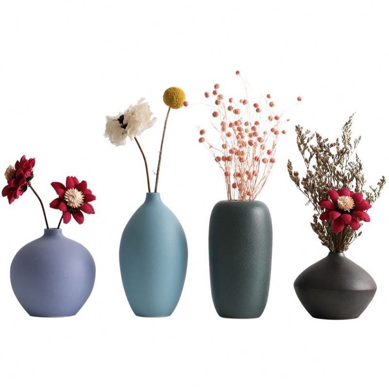 Trending Home Decor Floreros Nordic Vase Frosted Purple Blue Black Ceramic Vase For Scandi Furniture Home Decor