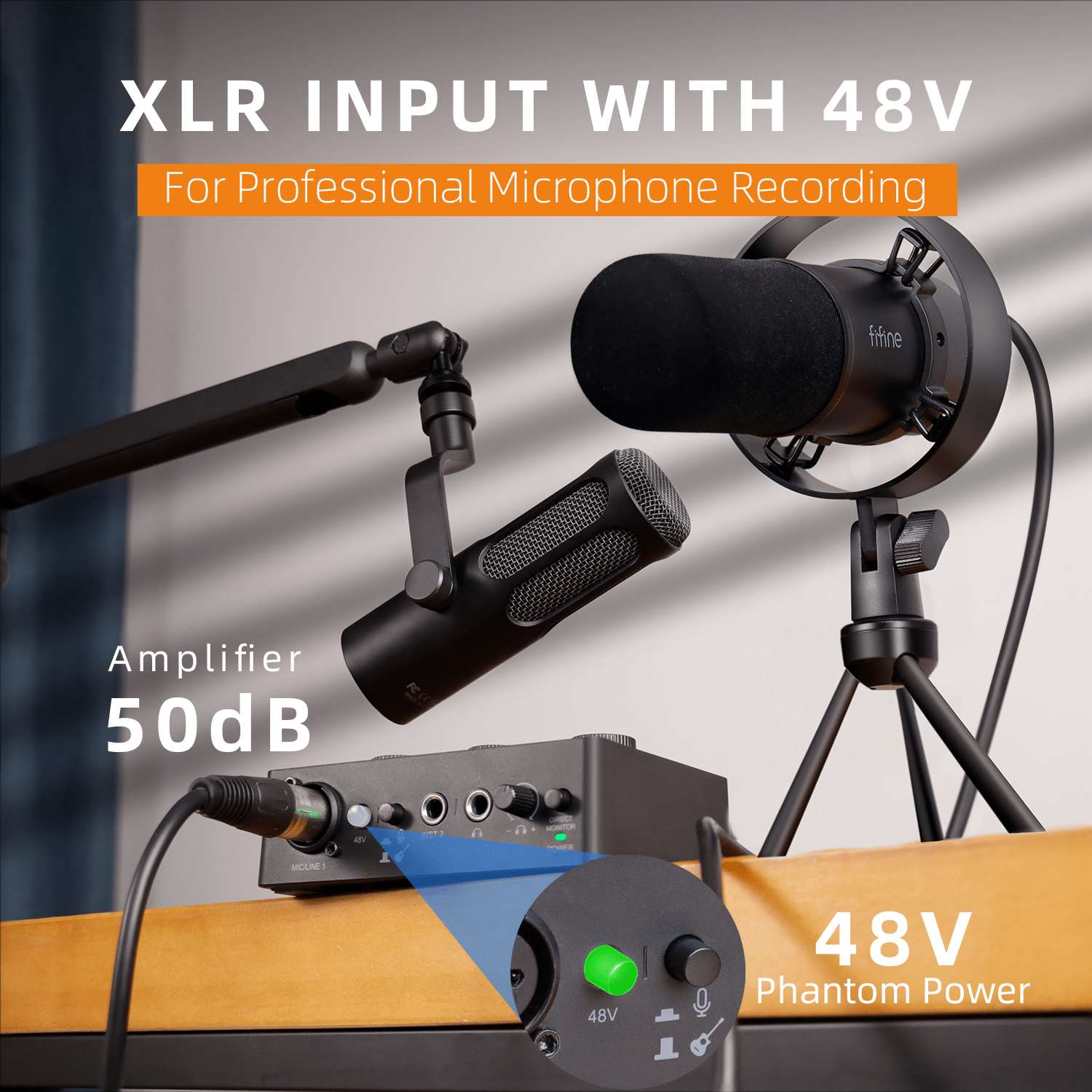 Fifine KSH2 Podcasting Equipment XLR Dynamic Microphone USB Sound Cards Recording Studio Monitor Headphone