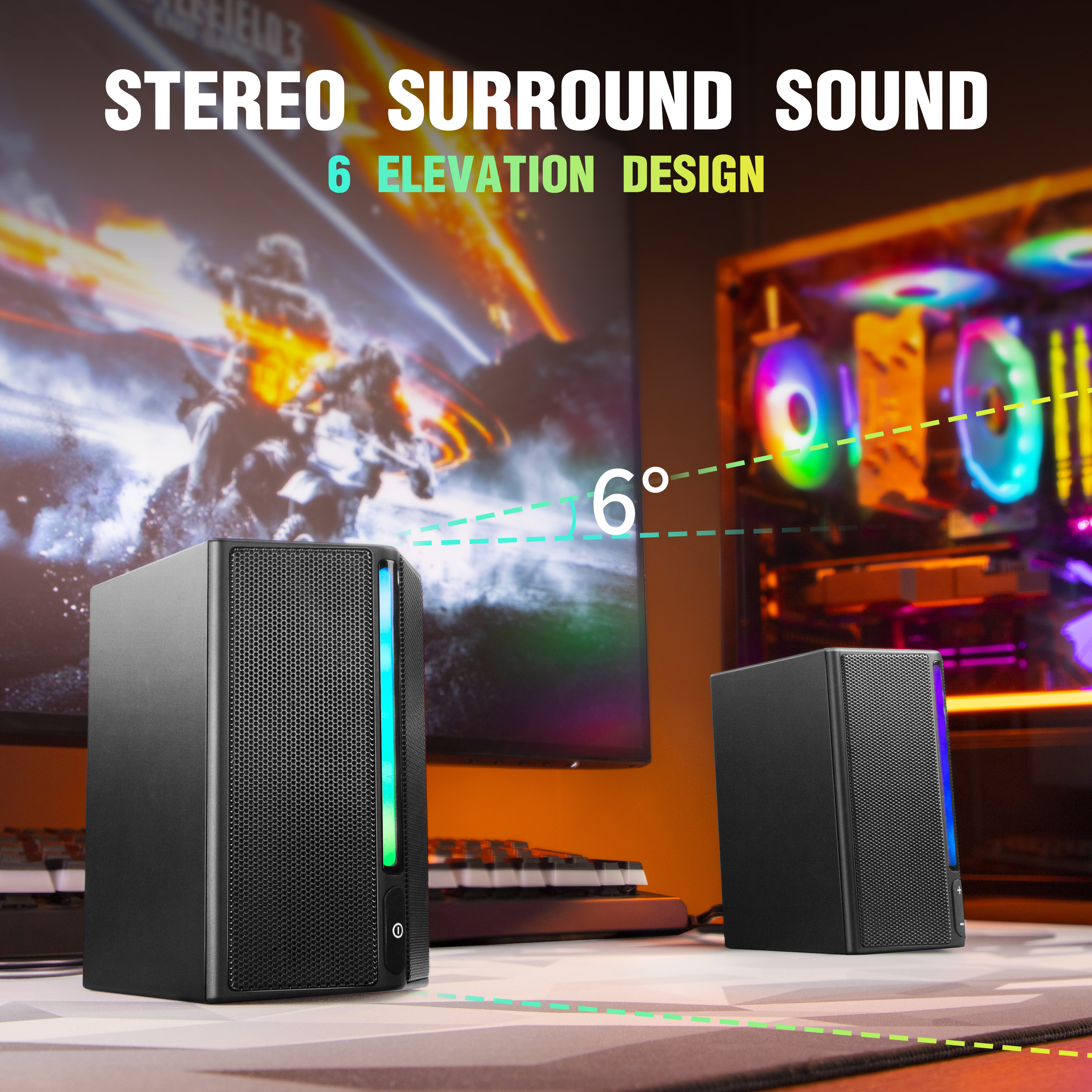 Fifine A20 Ampligame 2.0 Gaming Speakers RGB Home Music Desktop Speaker PC Audio Computer Speaker Wire