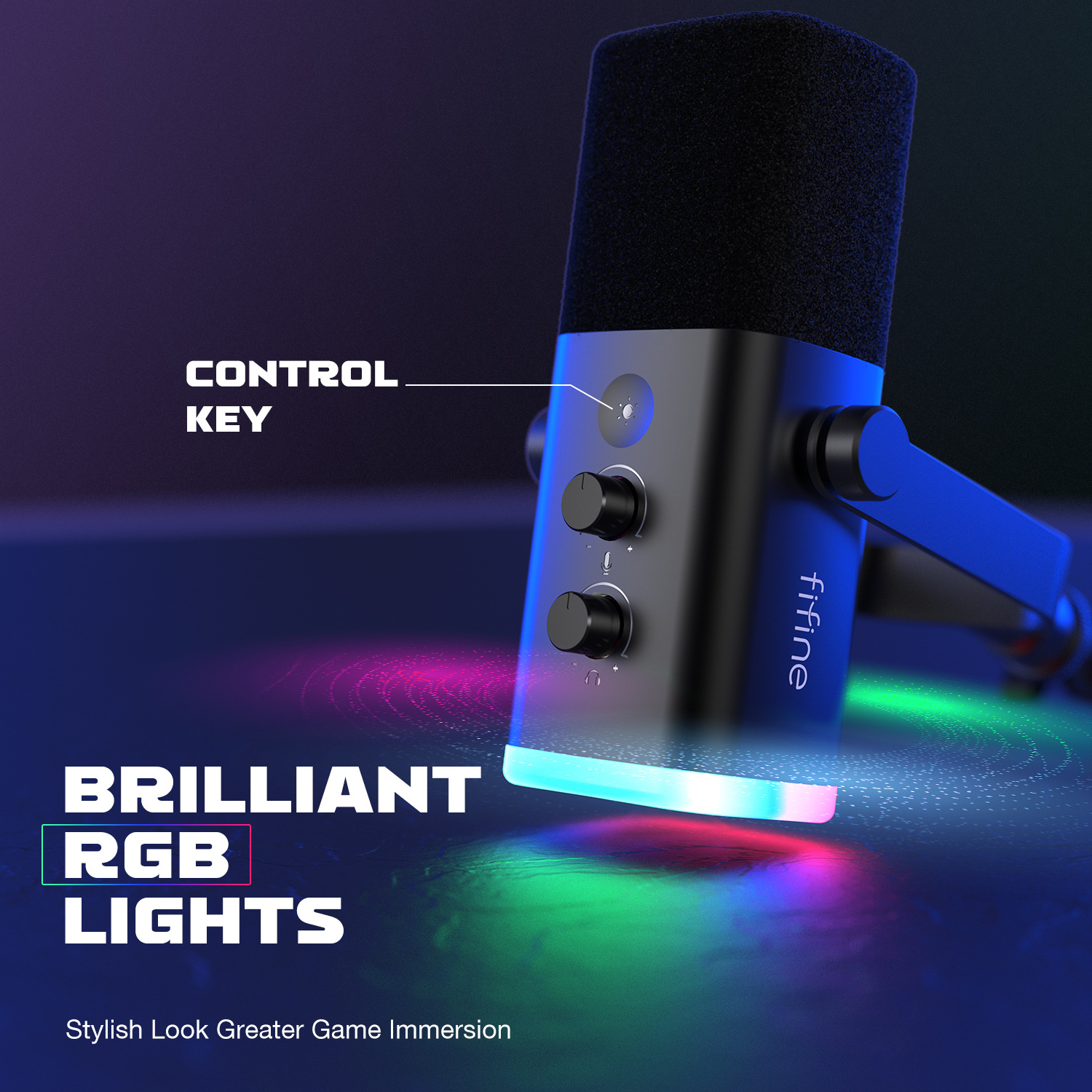 Fifine AM8 Ampligame RGB Wired Desktop Microphone Professional Gaming and Podcast Recording Condenser Mic with RGB Lighting