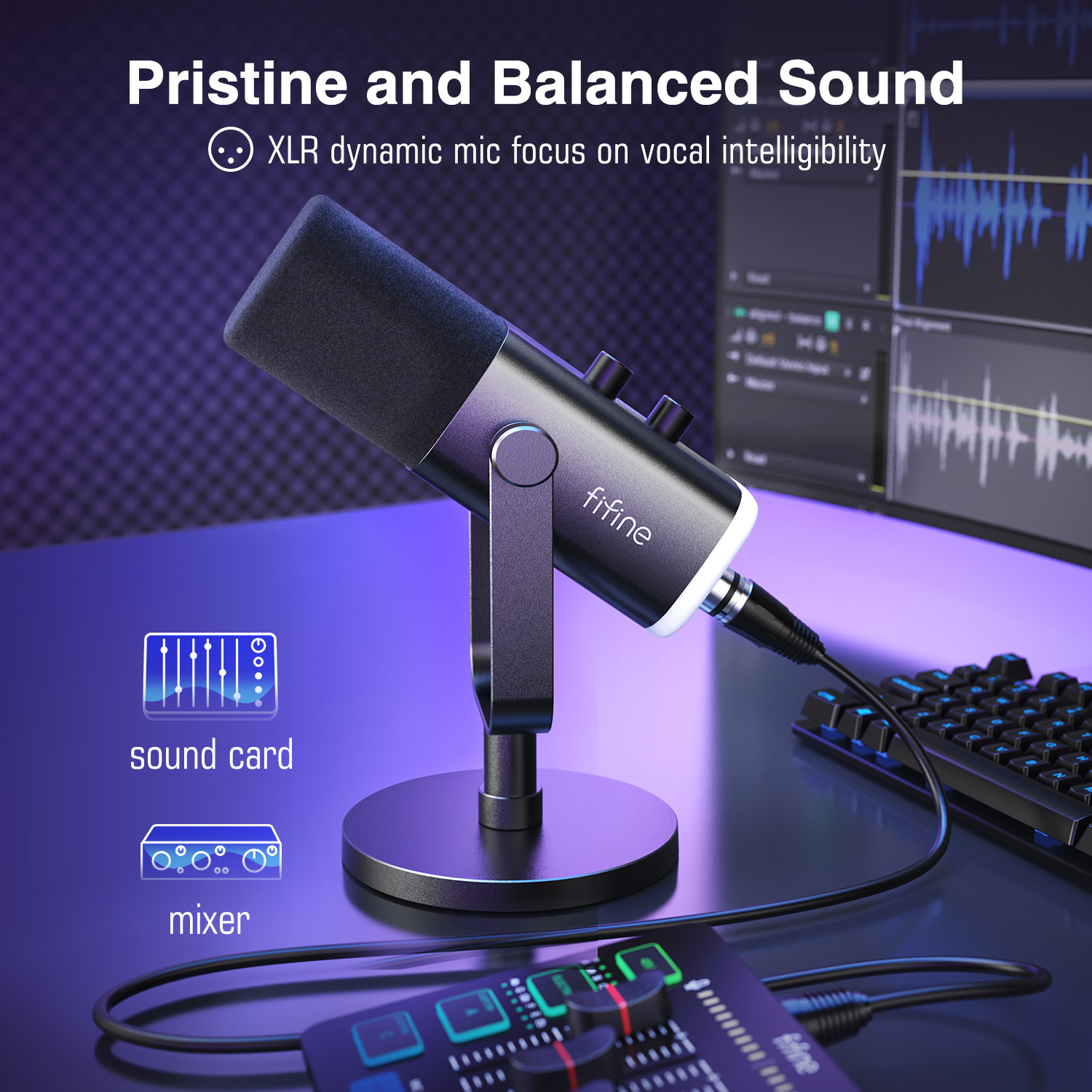 Fifine Ampligame AM8 Gaming Mic Live Wired Gamer Microphone Recording Studio Microphone RGB Gaming Microphone For PC