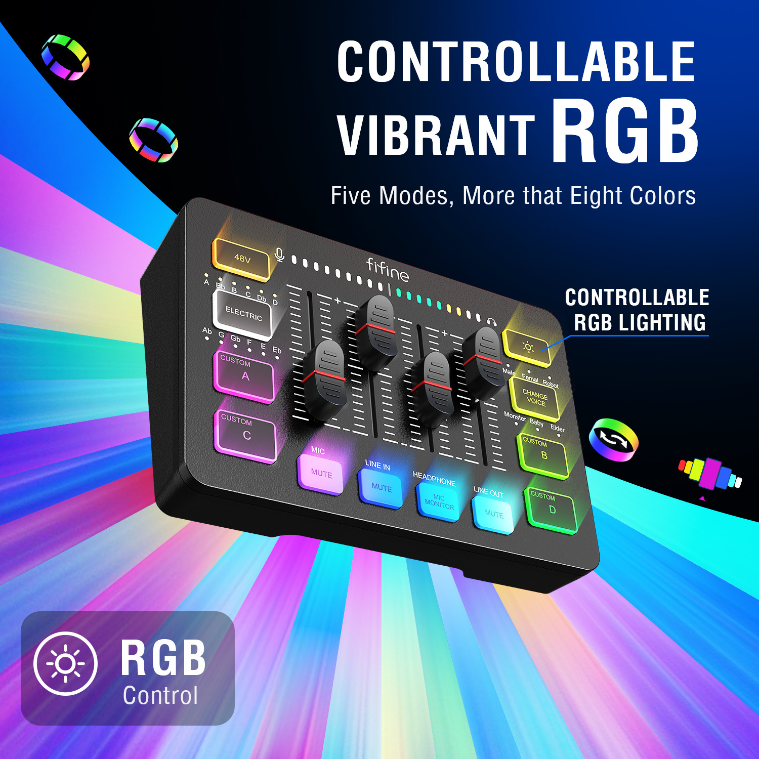 Fifine KSH3 Podcast Equipment Recording Studio Microphone Live Stream SoundCard RGB Speaker Audio Mixer Sound Cards