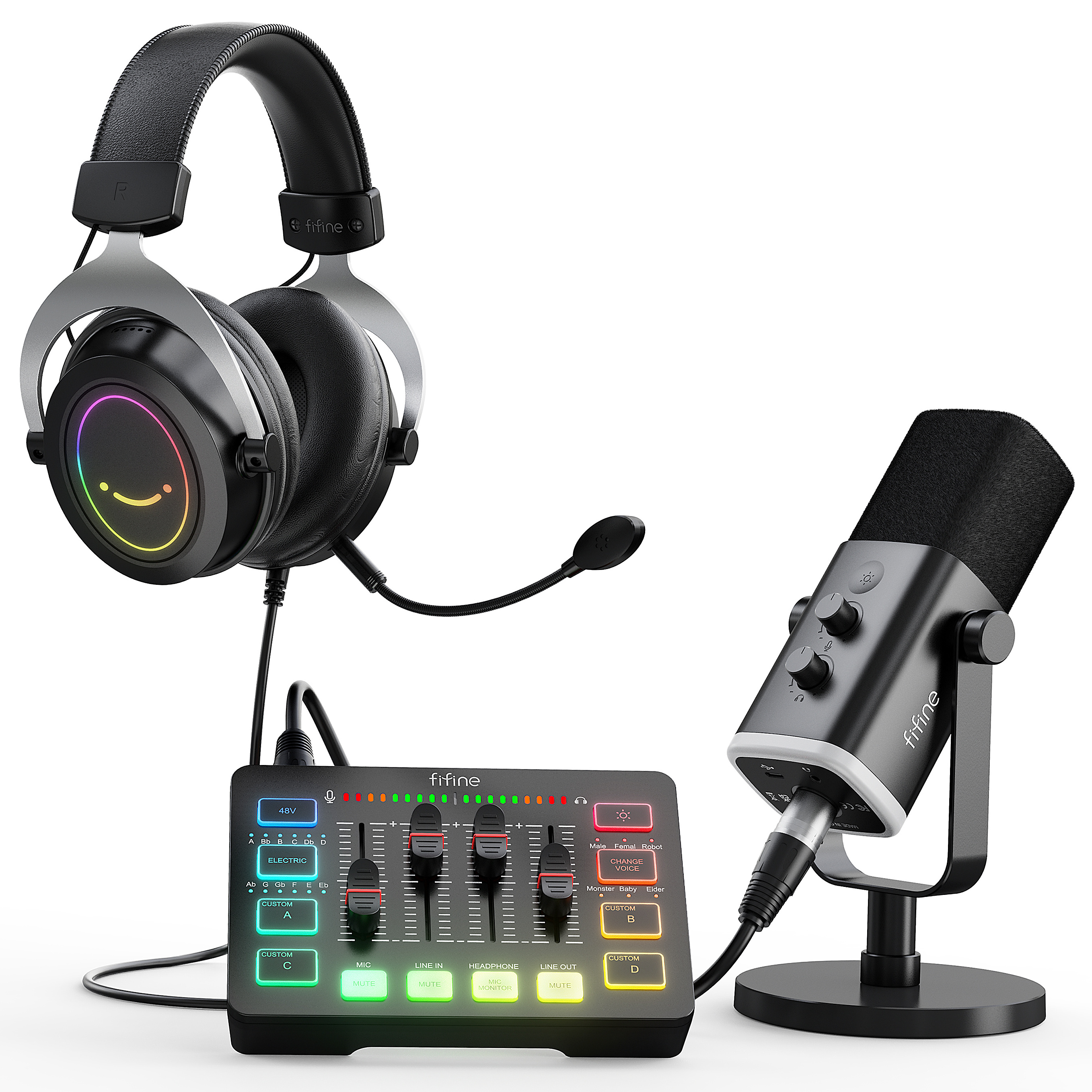 Fifine PC Podcast Set Monitor Headphones Recording Studio Live Streaming Microphones USB Youtuber Audio Sound Cards And Mixers