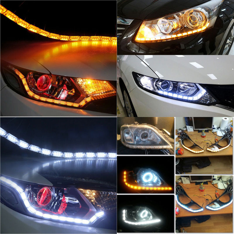 Car Crystal LED Strip Headlight DRL Switchback Sequential day time running light with stretch Turn Signal Lamp