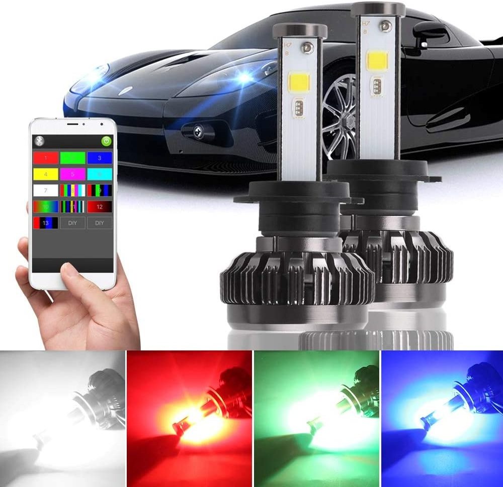 RGB LED H4 H7 App Bluetooth Control Car Lights Headlamp H3 LED H1 H11 H8 9005 9006 6000K Auto D2S D3S 12v 24v LED headlight Bulb