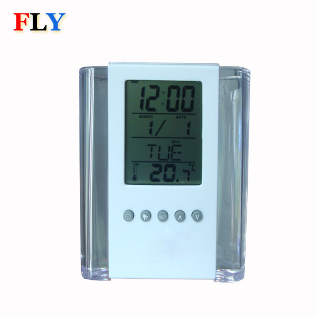 Office stationery Business gifts Electronic digital transparent pen holder penstand LCD table clock