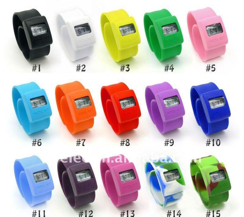 children Soft  Nice silicone kids slap colors watches kids digital jelly rainbow watch