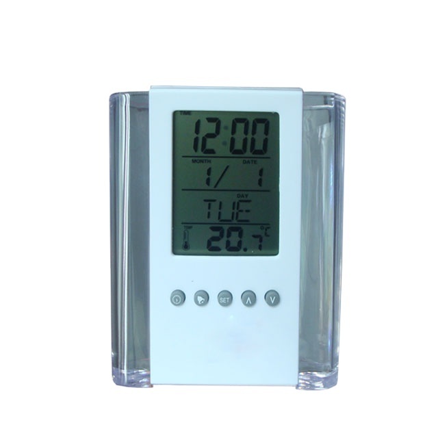 Office stationery Business gifts Electronic digital transparent pen holder penstand LCD table clock