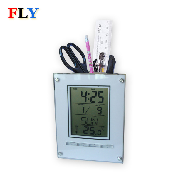 Office stationery Business gifts Electronic digital transparent pen holder penstand LCD table clock