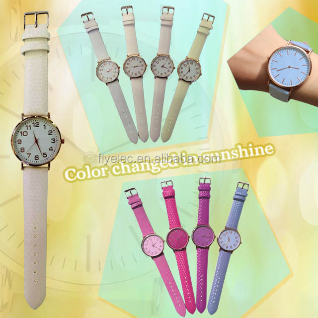 Cheap cute Quartz leather color change Ultraviolet discoloration watch