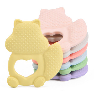 private label wholesale designer good quality bpa free animal squirrel shape sublimation infant Soft toy silicone baby teethers