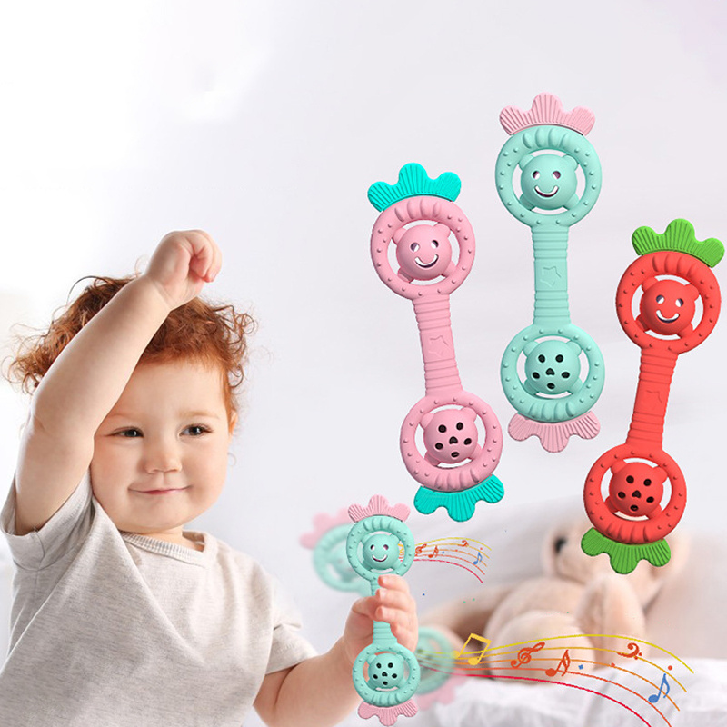 Baby silicone bite glue Newborn baby teething stick soothing toy strawberry rattle teether