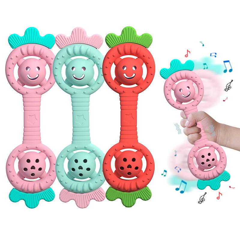 Baby silicone bite glue Newborn baby teething stick soothing toy strawberry rattle teether