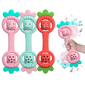 Baby silicone bite glue Newborn baby teething stick soothing toy strawberry rattle teether