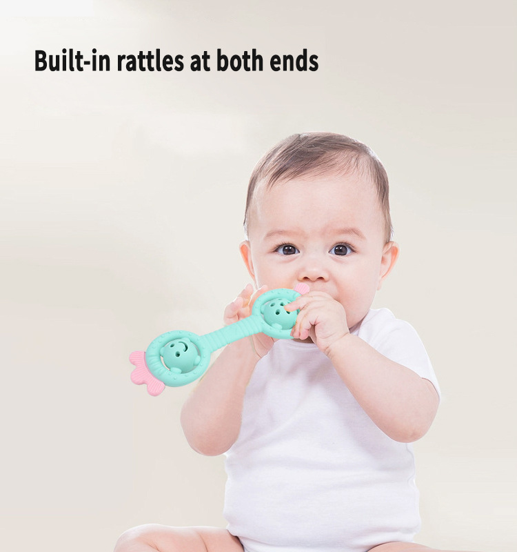 Baby silicone bite glue Newborn baby teething stick soothing toy strawberry rattle teether