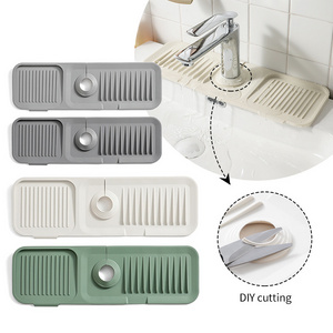 Hot Selling kitchen sink splash guard silicone faucet mat handle drip catcher tray behind faucet with soap dispenser hole