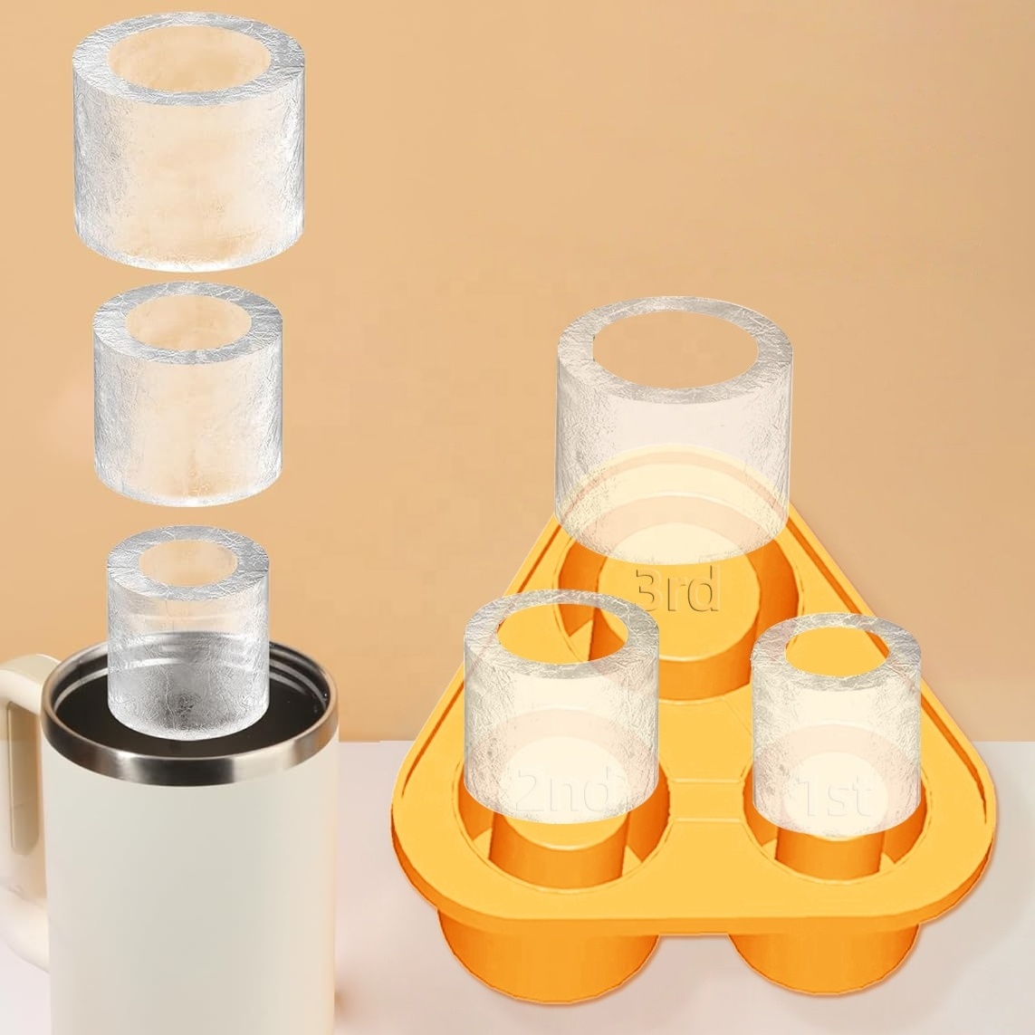 3 Cylinder Cold Drink Travel Mug Water Bottle Large Ice Maker Silicone Ice Cube Tray for Stainless Steel Tumblers