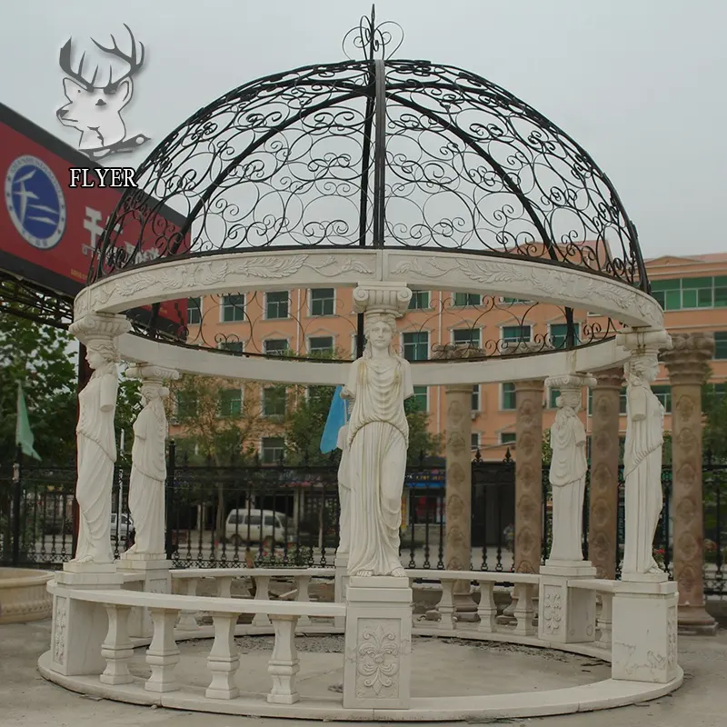 Outdoor Garden Decoration Round Gazebo Marble Made Hand Carved Garden Roman Stone Gazebo For Sale