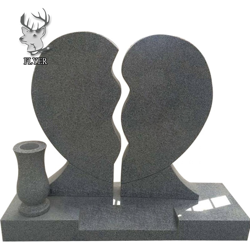 Custom Black Granite Stone Heart Shape Tombstone Granite Headstone Monument