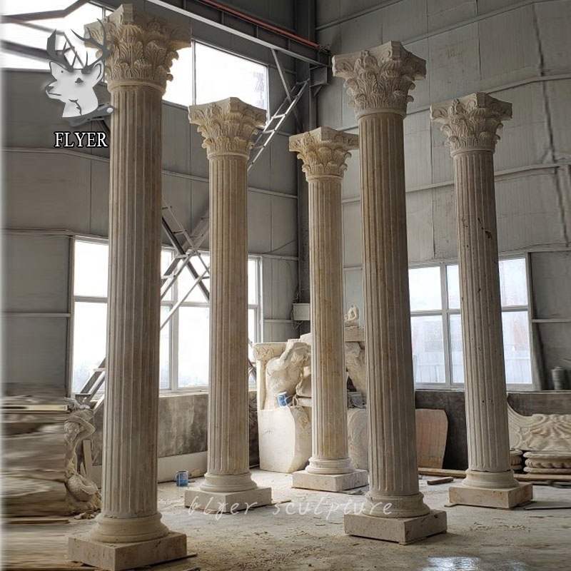 Good quality cast stone statues column pillar natural design carving stone black marble column