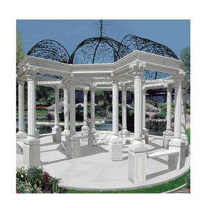 Garden Decoration Stone Pavilion Hand Carved Greek Lady Marble Statue Gazebo Large Outdoor Marble Gazebo with Metal Roof