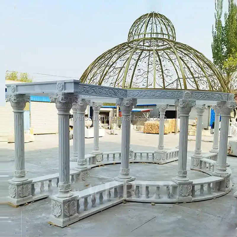 Outdoor Decoration Beautiful Modern Stone Carve Wedding Gazebo White Marble Column Gazebo Pavilion  Garden Large Marble Gazebo