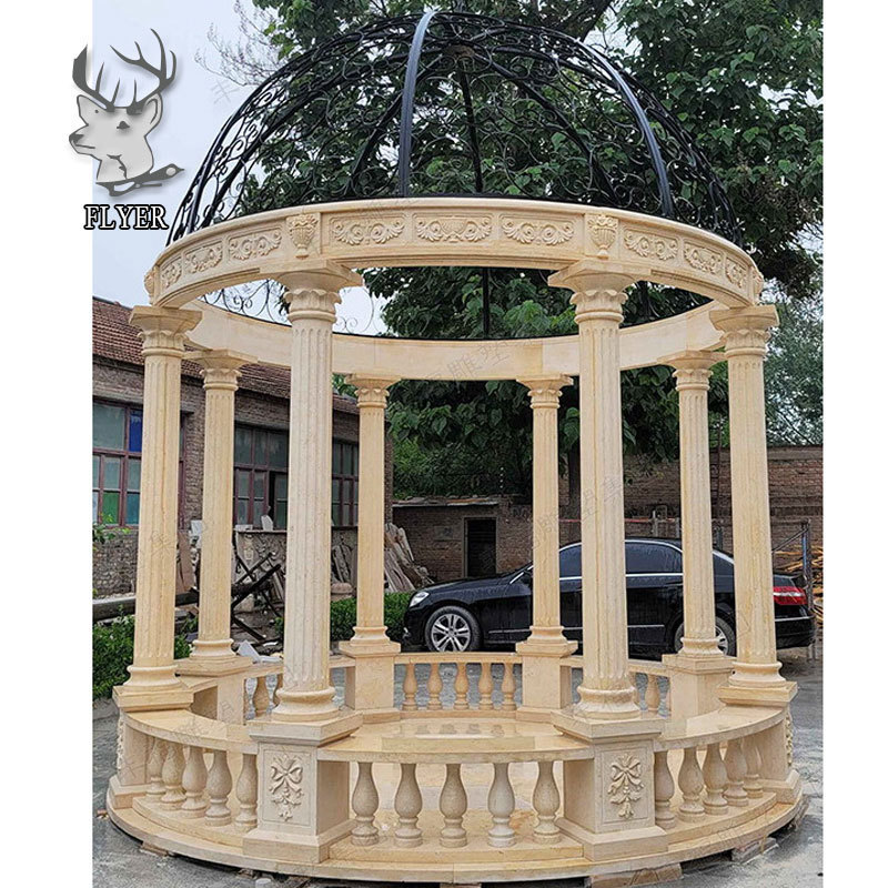 Outdoor Decoration Beautiful Modern Stone Carve Wedding Gazebo White Marble Column Gazebo Pavilion  Garden Large Marble Gazebo