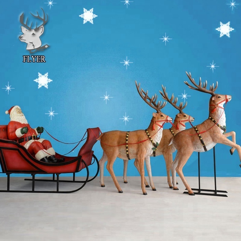 Manufactures resin life size Christmas fiberglass decorative large outdoor santa sleigh for sale