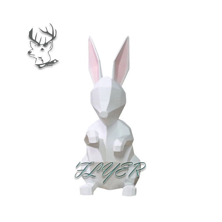 Customized Modern Art Geometric Sculpture Large Art Animals Abstract Fiberglass Rabbit Statue Sculpture Decoration