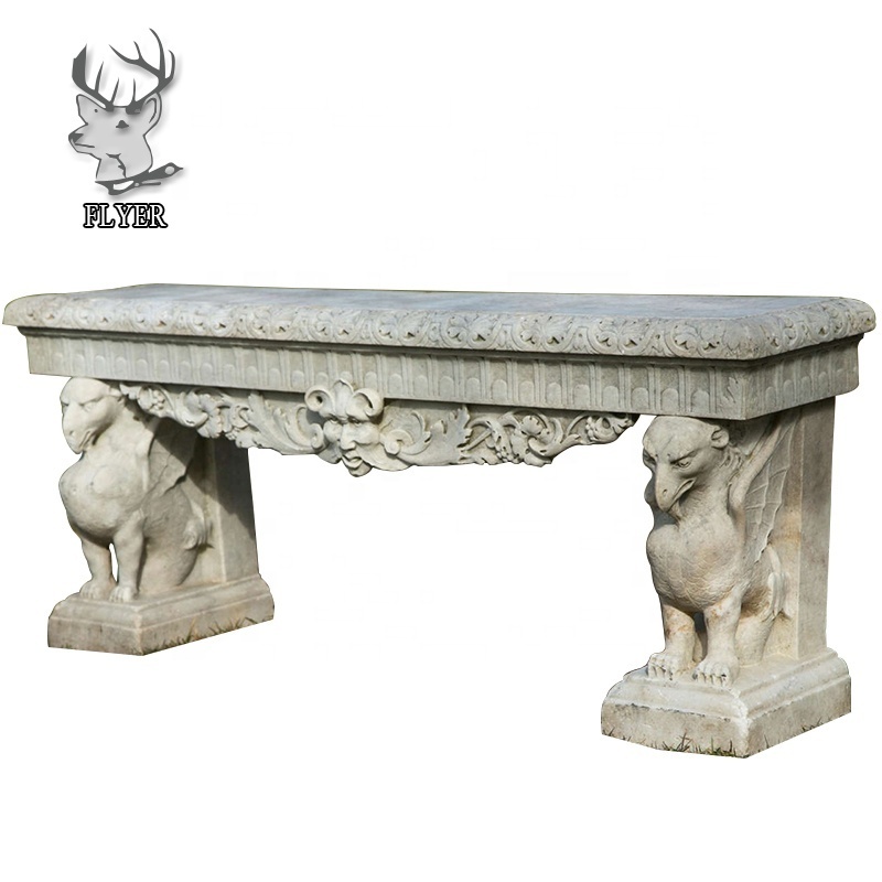 Garden statuary decoration polished natural white marble stone bench with back