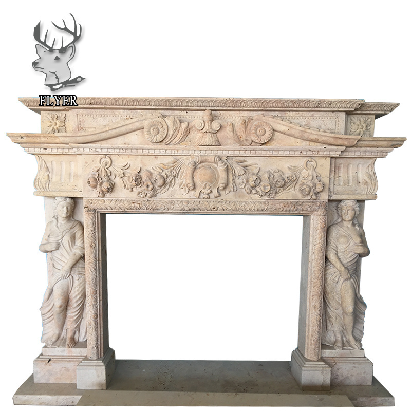 French style natural white marble freestanding stone home fireplace surround