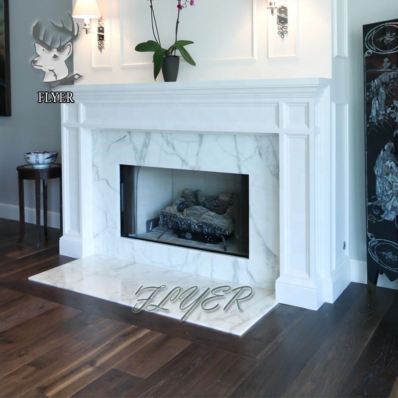 European French natural stone indoor hand carved marble fireplace mantle