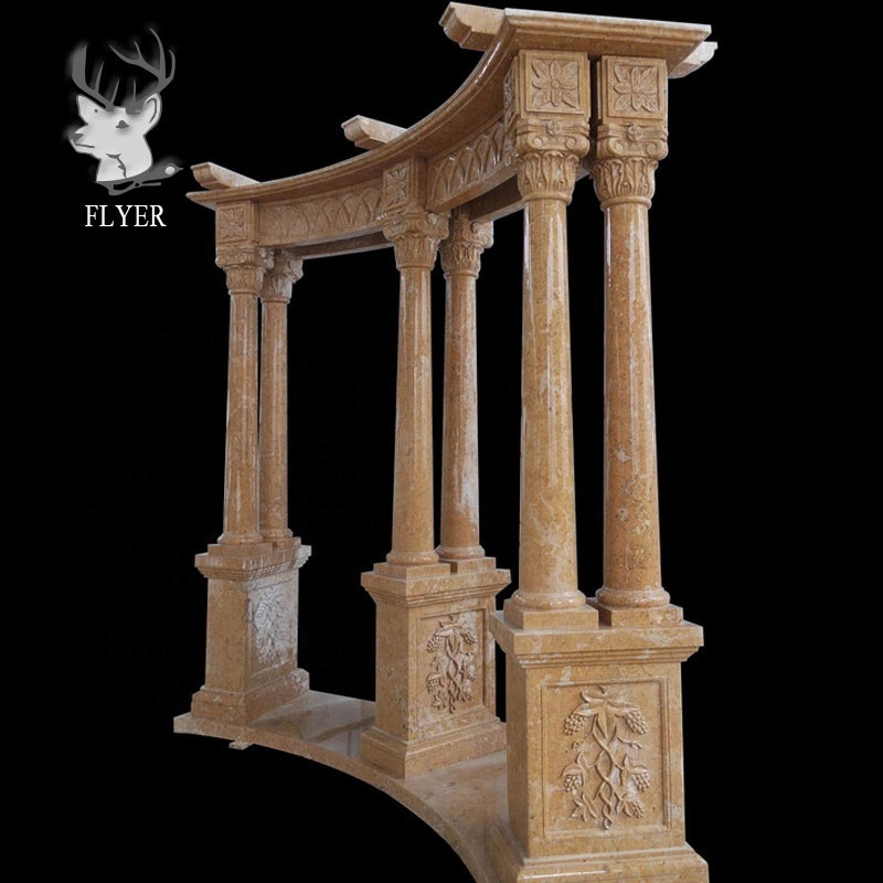 Outdoor Hand Carved Large Cheap Beige Stone Pavilion Solid Marble Garden Gazebo With Stone Columns