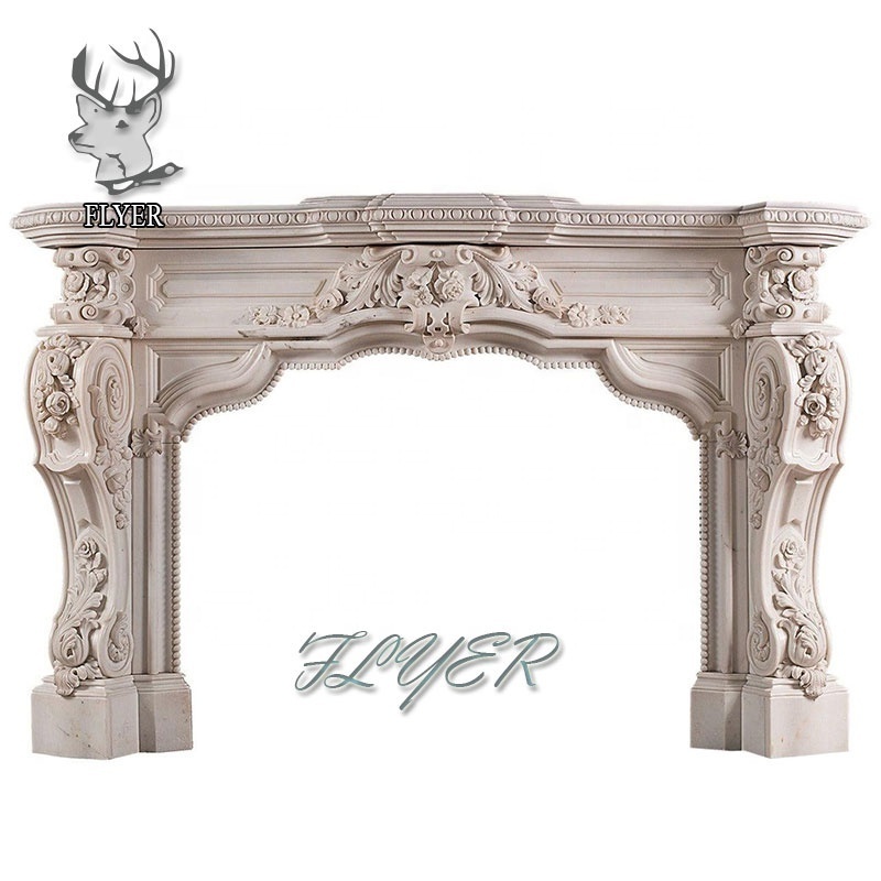 European Outdoor Indoor Decoration  Hand  Carved Electric Marble Fireplace Surround for home decoration