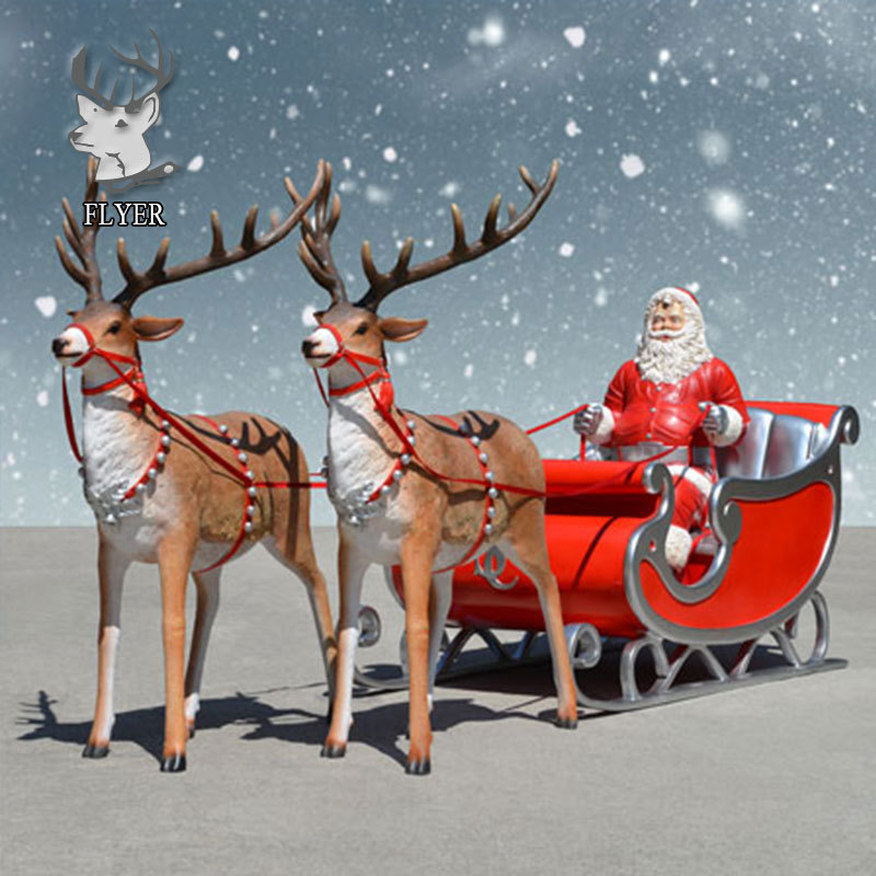 Manufactures resin life size Christmas fiberglass decorative large outdoor santa sleigh for sale