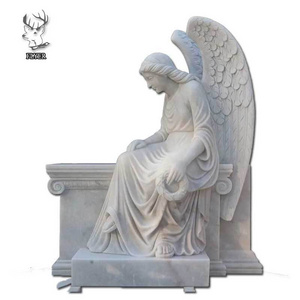 Outdoor Cemetery Hand Carved Life Size Angel Statue Monument Memorial Marble Angel Headstone