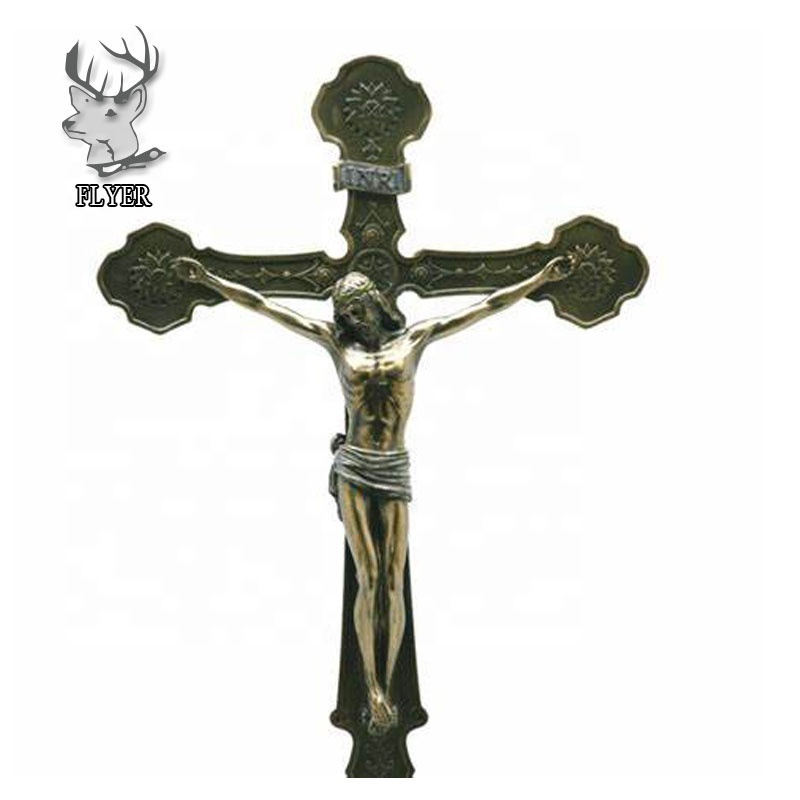 High quality custom metal crafts casting brass crucifix wall cross with jesus statue for sale