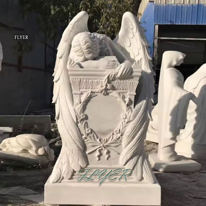 Life Size Marble Headstone Tombstone Modern Decoration White Stone Gravestone Marble Angel Tombstone