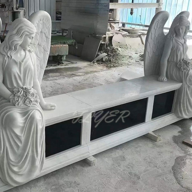 Life Size Marble Headstone Tombstone Modern Decoration White Stone Gravestone Marble Angel Tombstone