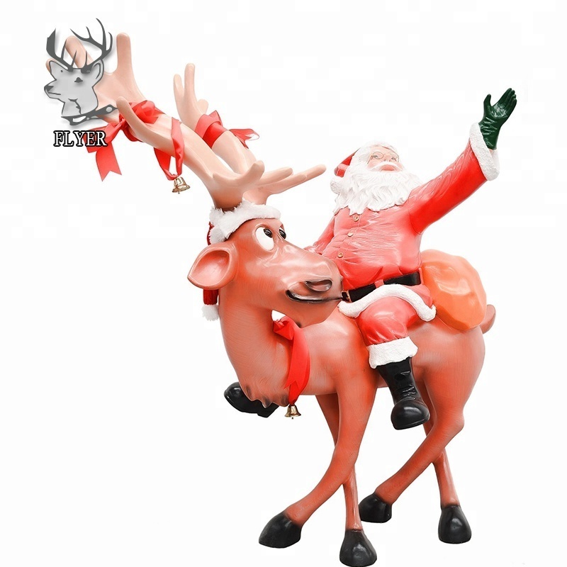 Outdoor large Christmas resin reindeer statue with Santa Claus