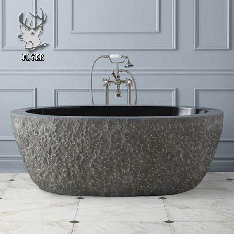 Indoor luxury natural black solid marble stone bathtubs freedstanding for sale two person stone freestanding round bathtub