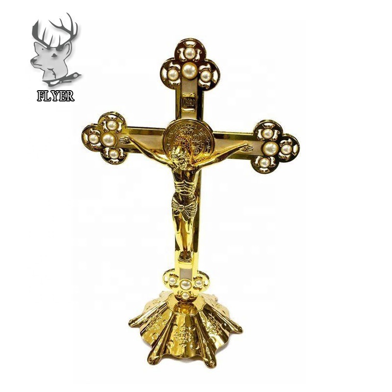 High quality custom metal crafts casting brass crucifix wall cross with jesus statue for sale