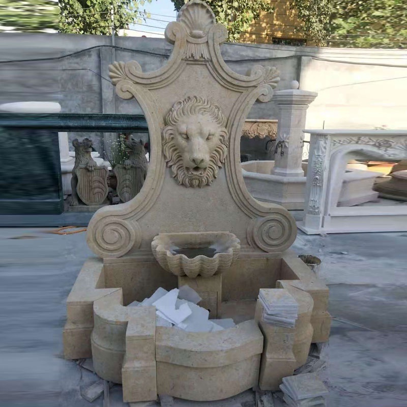 Outdoor Home Decoration Customized Modern Animal Elephant Carved Statue Water Fountain Beige Marble Wall Fountain