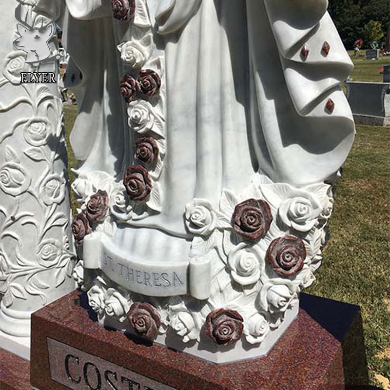 Italy Marble Cemetery Stone Headstone White Marble Virgin Mary Statue Granite Headstone With Carved Flowers