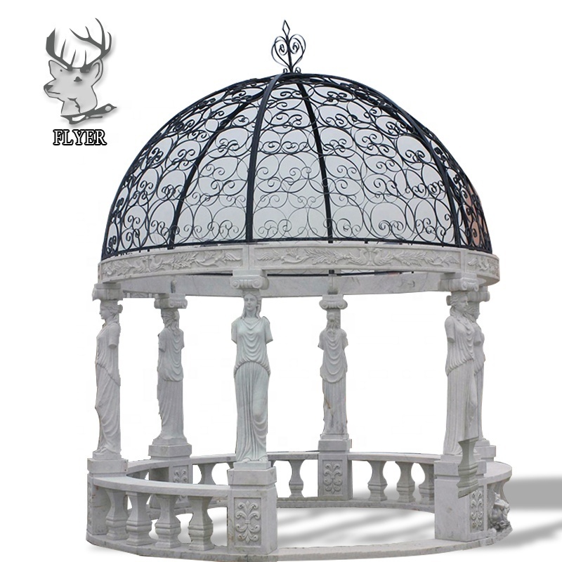 Wedding Natural White Marble Gazebo Outdoor Garden Nature Stone Roman  Column White Marble Gazebo