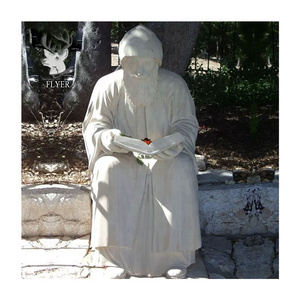 Outdoor Decoration Life Size Religious Carving Stone Saint Catholic Charbel Marble Sitting Reading St Charbel Statue