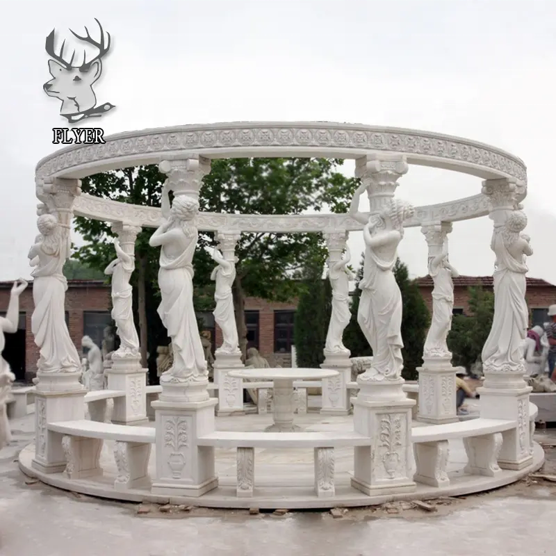 Outdoor Garden Decoration Round Gazebo Marble Made Hand Carved Garden Roman Stone Gazebo For Sale