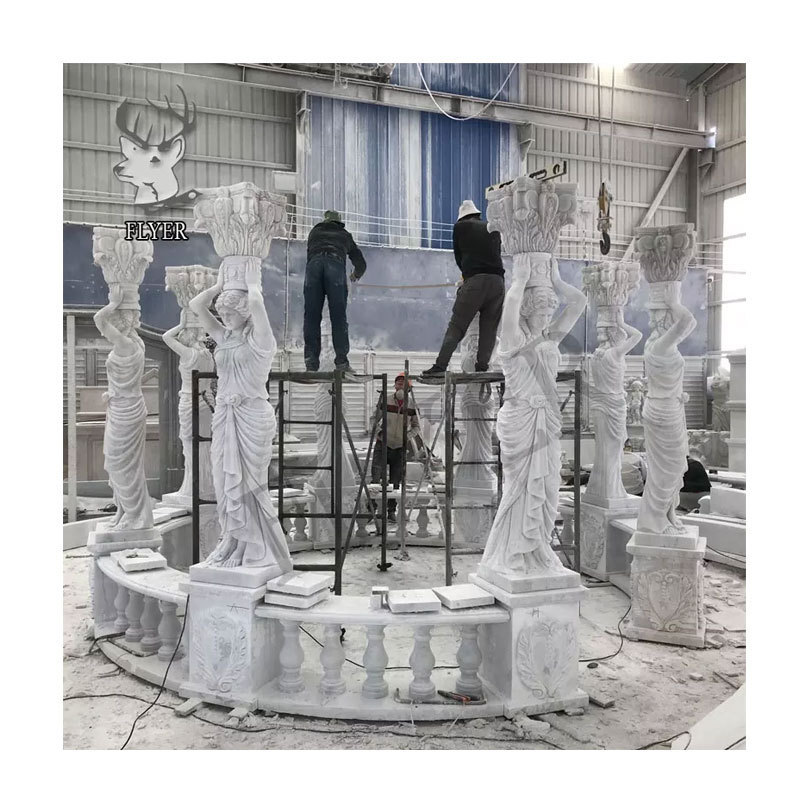 Outdoor Round Greek Style White  Marble Column Wrought Iron Gazebo Hand Carved Luxury Garden Marble Gazebo