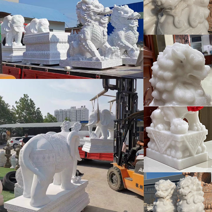 Wholesale bedroom office desk attract wealth white stone carving lion animal statue sculpture